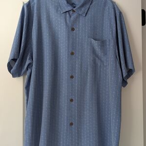 100% Silk Tommy Bahama Blue Patterned Button-Down Shirt